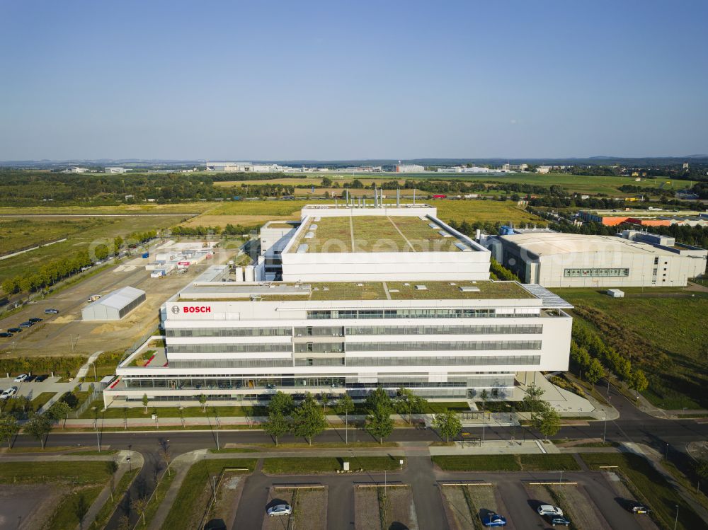 Aerial photograph Dresden - Factory premises lab, Semiconductor Fabrication Plant of Robert Bosch Semiconductor Manufacturing Dresden GmbH in the district Hellerau in Dresden in the state Saxony, Germany