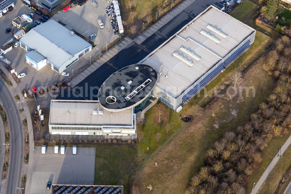 Frankenthal from above - Building and production halls on the premises of Rohmann GmbH in Frankenthal in the state Rhineland-Palatinate, Germany