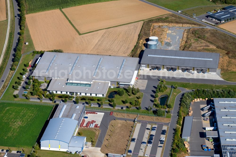 Boxberg from above - Building and production halls on the premises of ruck Ventilatoren GmbH in the Max-Planck-Strasse in Boxberg in the state Baden-Wurttemberg, Germany