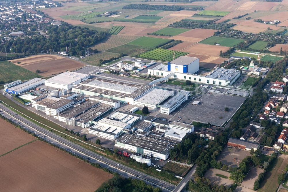 Eppelheim from the bird's eye view: Building and production halls on the premises of Rudolf Wild GmbH & Co. KG (Capri-Sonne) in Eppelheim in the state Baden-Wurttemberg