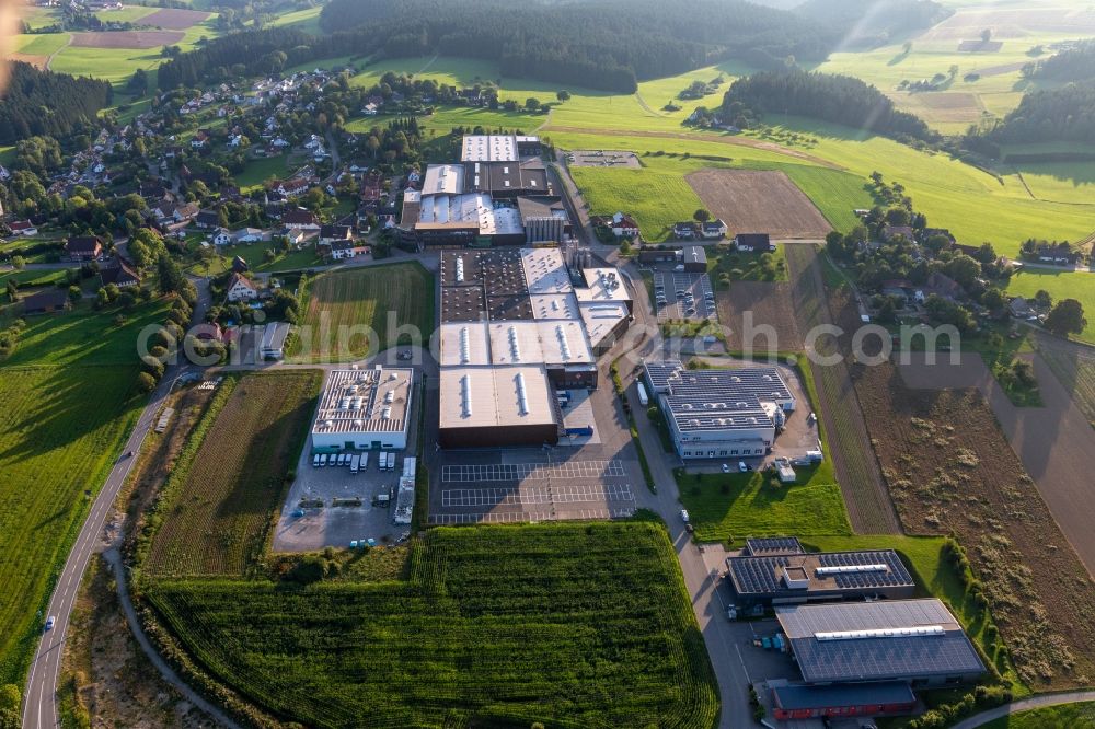 Aerial image Alpirsbach - Building and production halls on the premises of Saier Verpackungstechnik in Alpirsbach in the state Baden-Wurttemberg, Germany