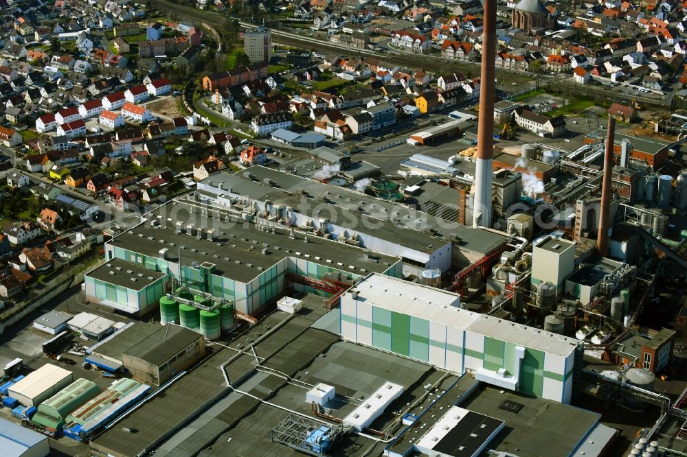 Aerial image Stockstadt am Main - Building and production halls on the premises of Sappi Stockstadt GmbH in Stockstadt am Main in the state Bavaria, Germany