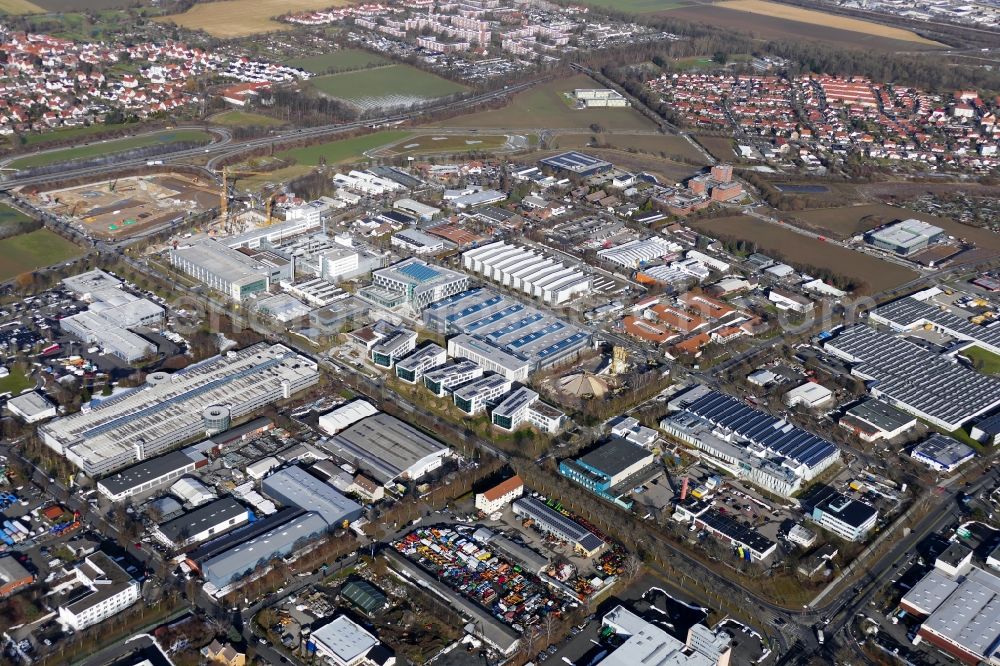 Göttingen from the bird's eye view: Building and production halls on the premises of Sartorius AG in Goettingen in the state Lower Saxony, Germany