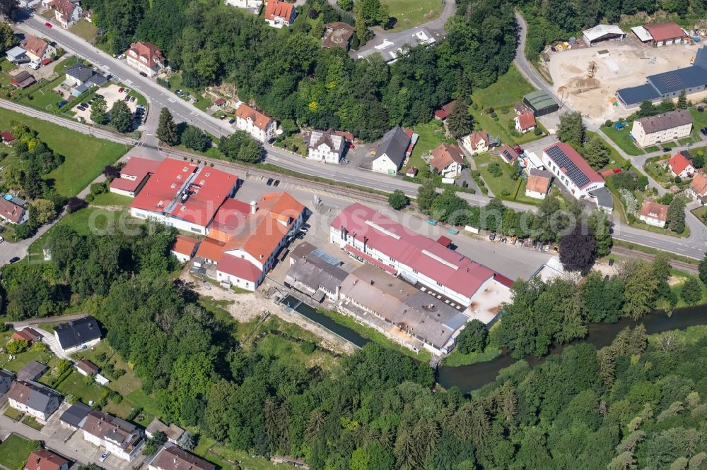 Sigmaringendorf from the bird's eye view: Building and production halls on the premises Schaal Oberflaechensysteme GmbH & Co. KG along Laucherthaler Strasse in Sigmaringendorf in the state Baden-Wuerttemberg, Germany