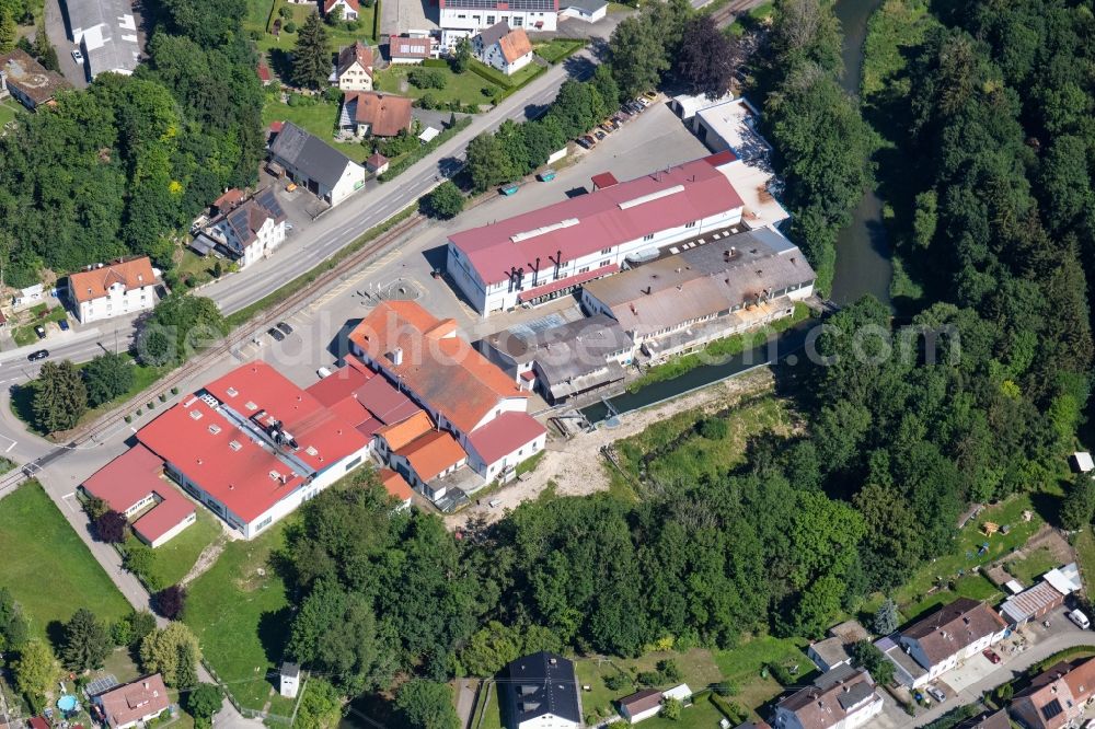 Aerial image Sigmaringendorf - Building and production halls on the premises Schaal Oberflaechensysteme GmbH & Co. KG along Laucherthaler Strasse in Sigmaringendorf in the state Baden-Wuerttemberg, Germany