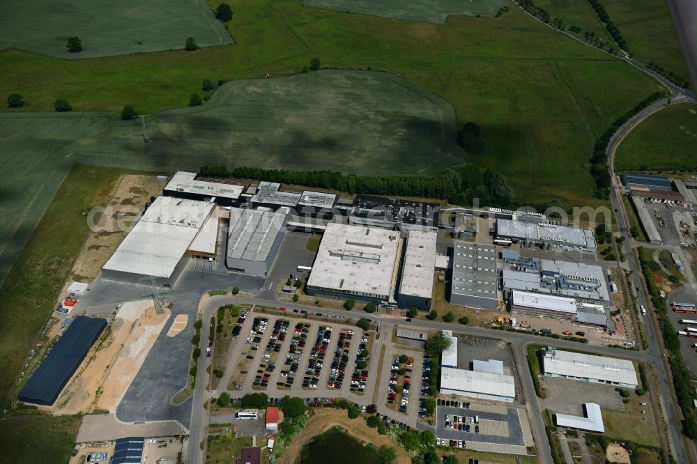 Aerial image Röbel/Müritz - Building and production halls on the premises of Schollglas GmbH on Glienholzweg in Roebel/Mueritz in the state Mecklenburg - Western Pomerania, Germany