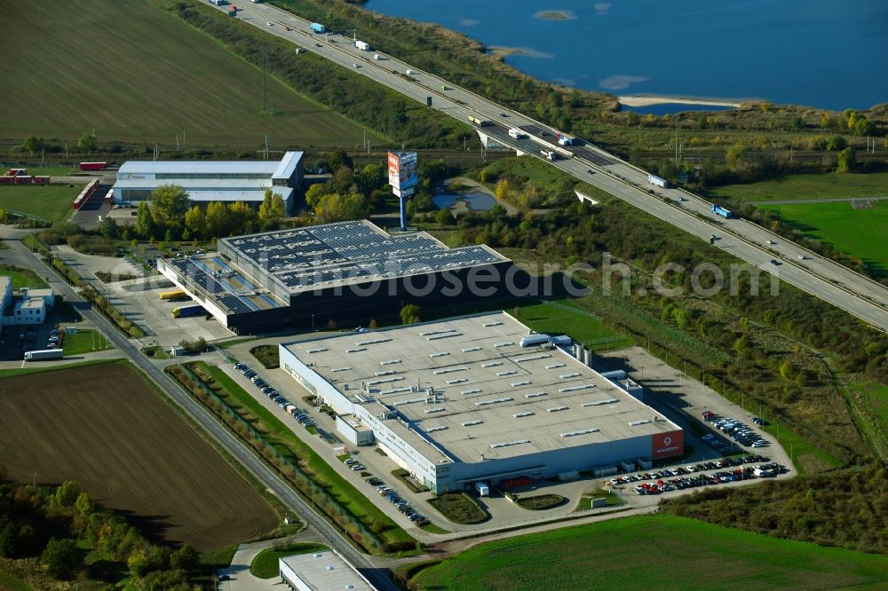 Magdeburg from above - Building and production halls on the premises of Schuberth GmbH on Stegelitzer Strasse in the district Gewerbegebiet Nord in Magdeburg in the state Saxony-Anhalt, Germany