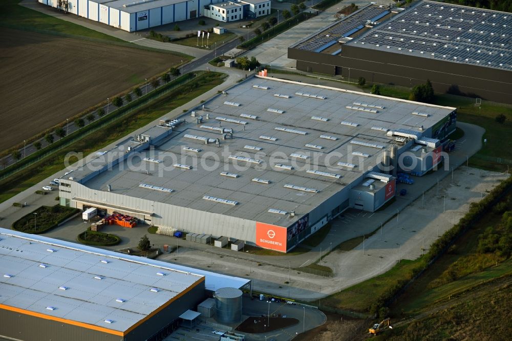 Magdeburg from the bird's eye view: Building and production halls on the premises of Schuberth GmbH on Stegelitzer Strasse in the district Gewerbegebiet Nord in Magdeburg in the state Saxony-Anhalt, Germany