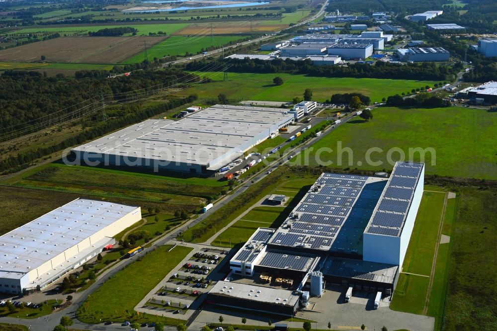 Gallin from the bird's eye view: Building and production halls on the premises of Schur Pack Germany GmbH on street Neu-Galliner Ring in Gallin in the state Mecklenburg - Western Pomerania, Germany