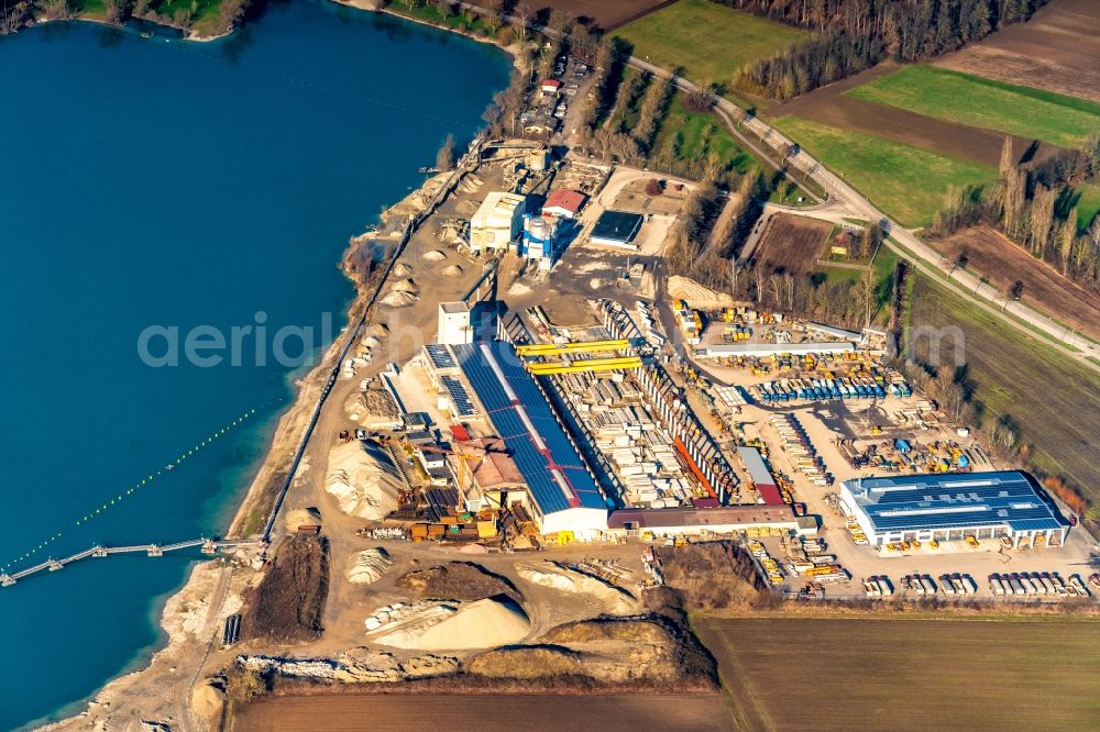 Lahr/Schwarzwald from above - Building and production halls on the premises of Schwarzwaelof Beton-Fertigteile-Werk GmbH & Co. KG Am Waldmattensee in Lahr/Schwarzwald in the state Baden-Wurttemberg, Germany