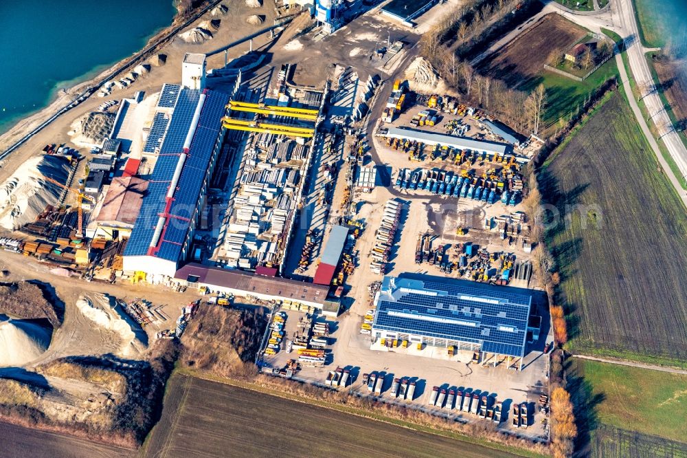 Lahr/Schwarzwald from above - Building and production halls on the premises of Schwarzwaelof Beton-Fertigteile-Werk GmbH & Co. KG Am Waldmattensee in Lahr/Schwarzwald in the state Baden-Wurttemberg, Germany