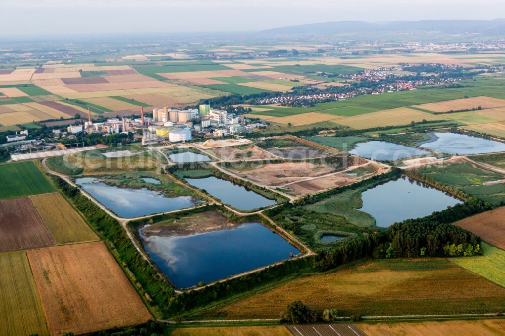 Obrigheim (Pfalz) from the bird's eye view: Building and production halls on the premises of Suedzucker AG Mannheim/Ochsenfurt in the district Neuoffstein in Obrigheim (Pfalz) in the state Rhineland-Palatinate, Germany