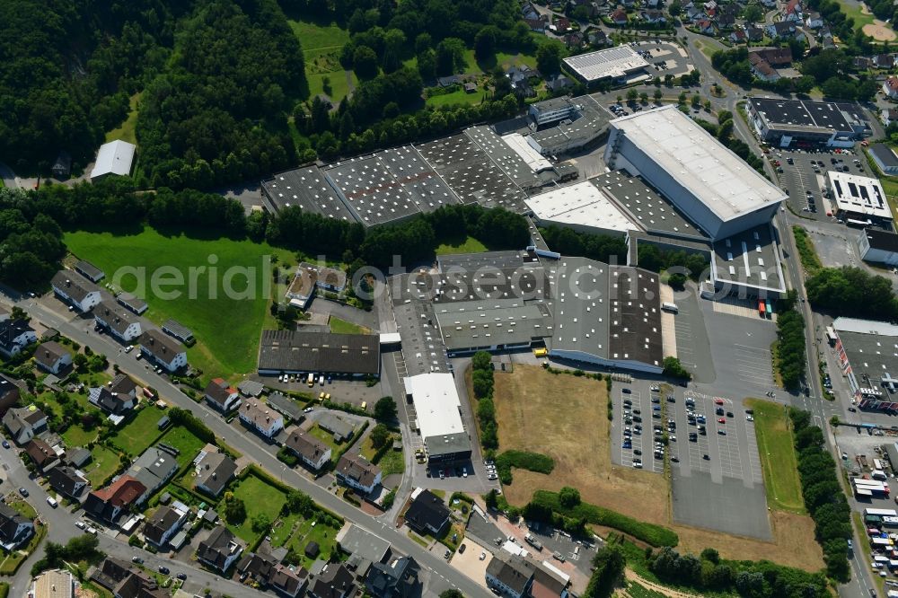 Aerial image Sundern (Sauerland) - Building and production halls on the premises of SEVERIN Elektrogeraete GmbH on Roehre in Sundern (Sauerland) in the state North Rhine-Westphalia, Germany