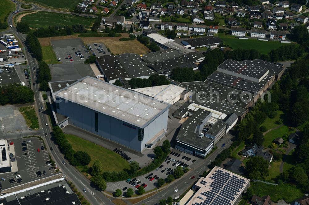 Sundern (Sauerland) from the bird's eye view: Building and production halls on the premises of SEVERIN Elektrogeraete GmbH on Roehre in Sundern (Sauerland) in the state North Rhine-Westphalia, Germany