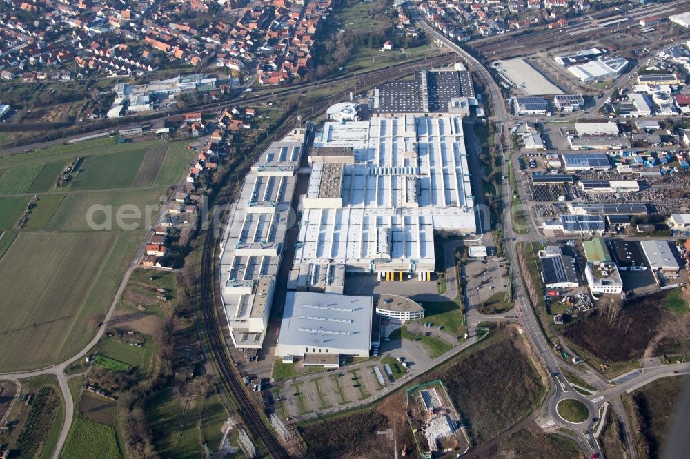 Graben-Neudorf from above - Building and production halls on the premises of SEW-EURODRIVE GmbH & Co KG in Graben-Neudorf in the state Baden-Wuerttemberg, Germany