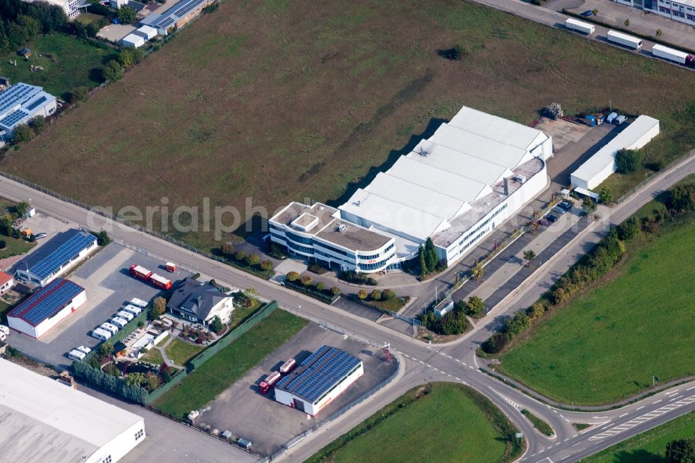 Östringen from the bird's eye view: Building and production halls on the premises of SEW-EURODRIVE Oestringen GmbH in Oestringen in the state Baden-Wuerttemberg, Germany