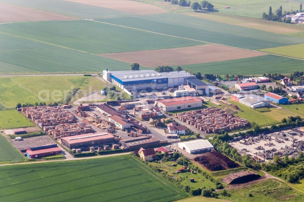 Wülflingen from above - Building and production halls on the premises of Saegewerk Reitz GmbH in Wuelflingen in the state Bavaria, Germany