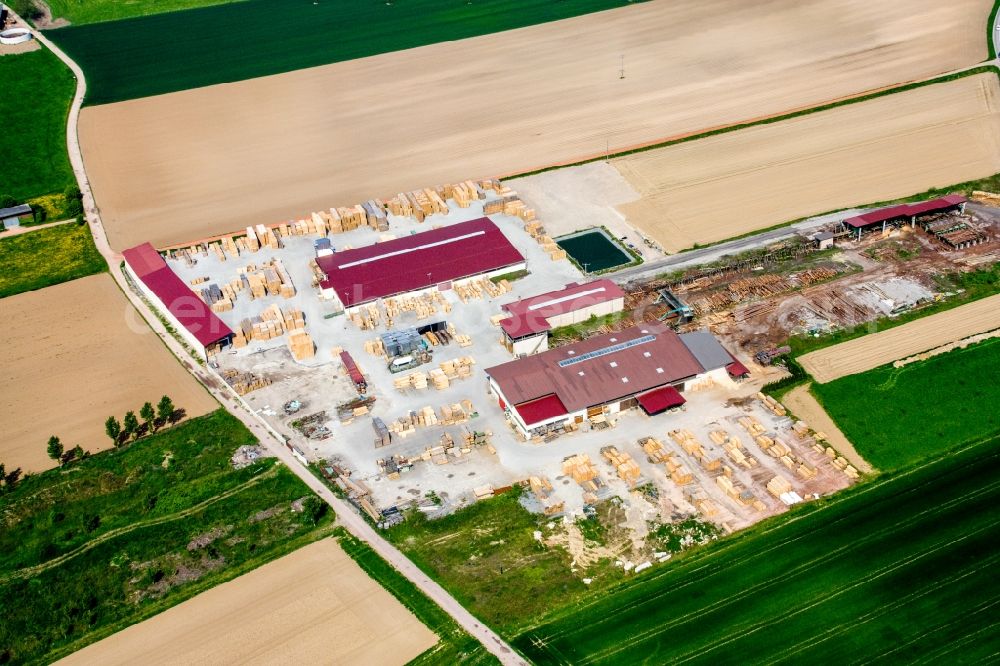 Aerial image Niederrœdern - Building and production halls on the premises of sawery and Palett-Maker KOCHER in NiederrA?dern in Grand Est, France