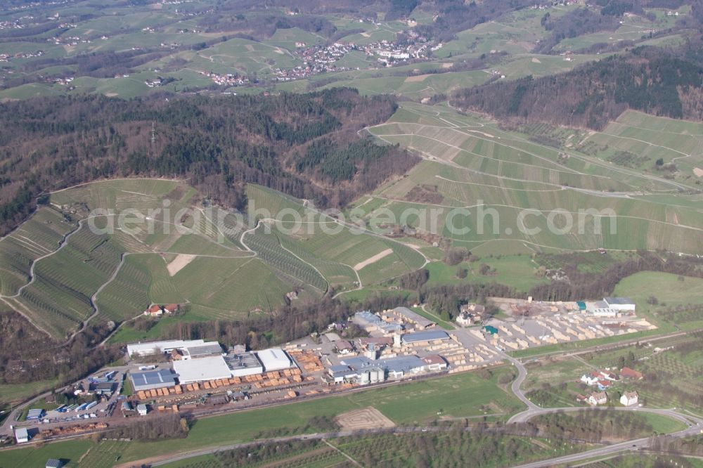 Achern from above - Building and production halls on the premises of sawmills in the district Oberachern in Achern in the state Baden-Wuerttemberg