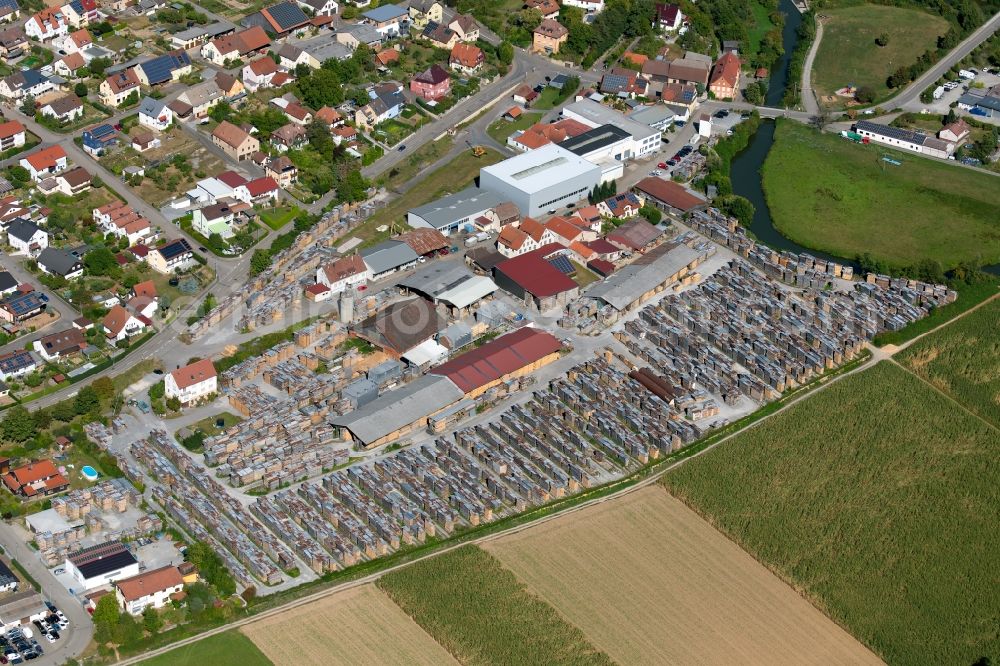 Aerial image Hardthausen am Kocher - Building and production halls on the premises of the sawmill of Haeberlein GmbH Untere Au in Hardthausen am Kocher in the state Baden-Wurttemberg, Germany