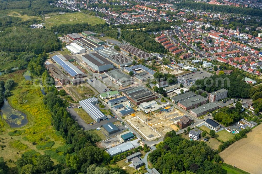 Aerial image Lünen - Building and production halls on the premises of Siempelkamp Tensioning Systems GmbH on Huettenallee in Luenen in the state North Rhine-Westphalia, Germany