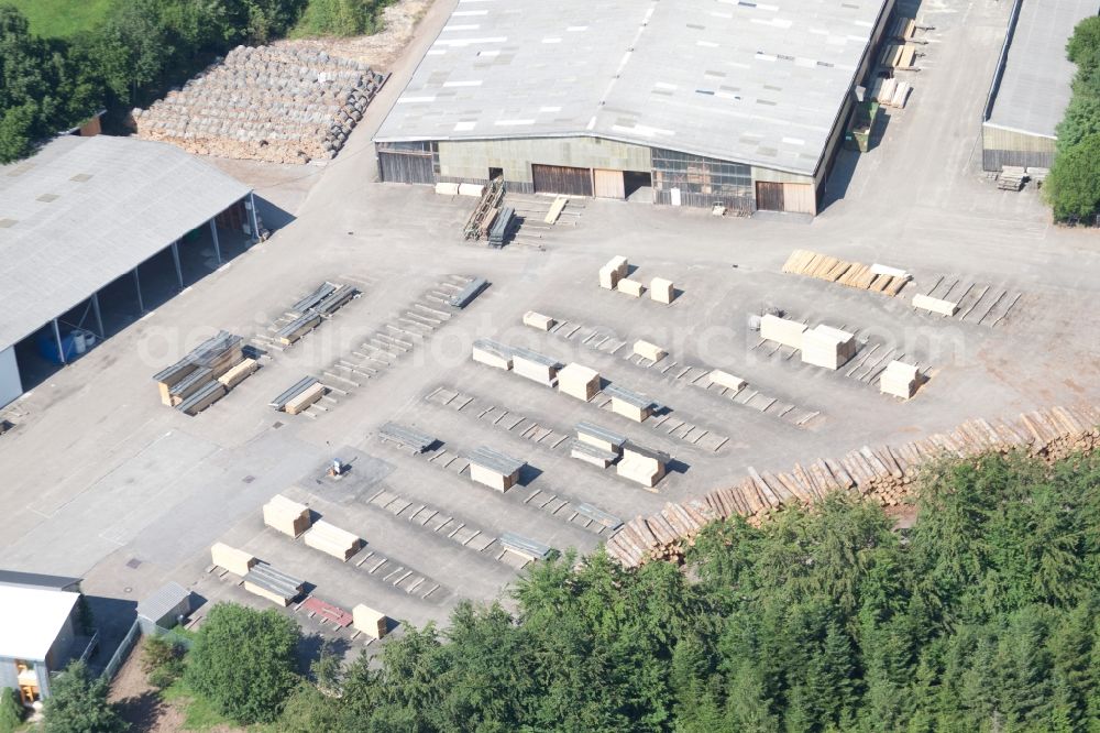 Marxzell from the bird's eye view: Building and production halls on the premises of sIH a?? Holzindustrie GmbH & Co. KG (4 B Holzelemente) in Marxzell in the state Baden-Wuerttemberg