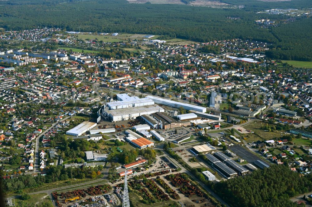 Torgelow from the bird's eye view: Building and production halls on the premises of Silbitz Group Torgelow GmbH in Torgelow in the state Mecklenburg - Western Pomerania, Germany