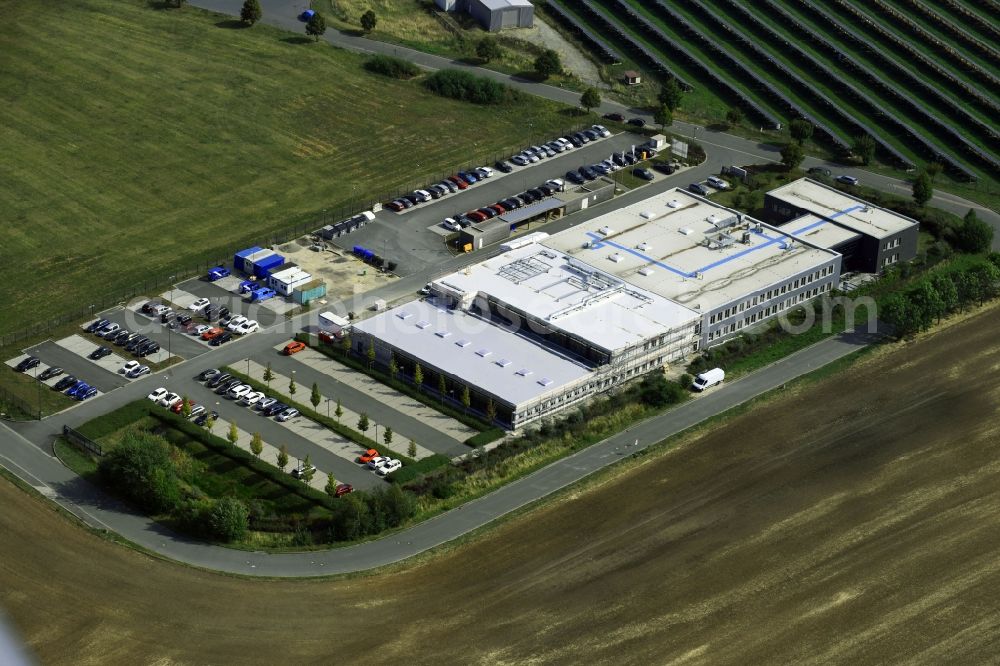 Heidegrund from the bird's eye view: Building and production halls on the premises of SimonsVoss Technologies on Lindenstrasse in Heidegrund in the state Saxony-Anhalt, Germany