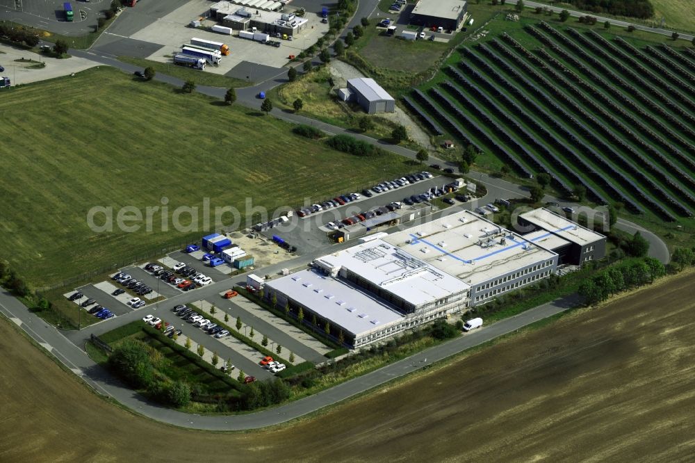 Aerial image Heidegrund - Building and production halls on the premises of SimonsVoss Technologies on Lindenstrasse in Heidegrund in the state Saxony-Anhalt, Germany