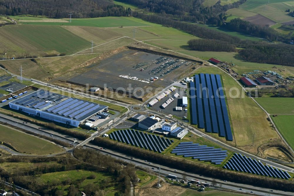 Niestetal from above - Building and production halls on the premises of SMA in Niestetal in the state Hesse, Germany