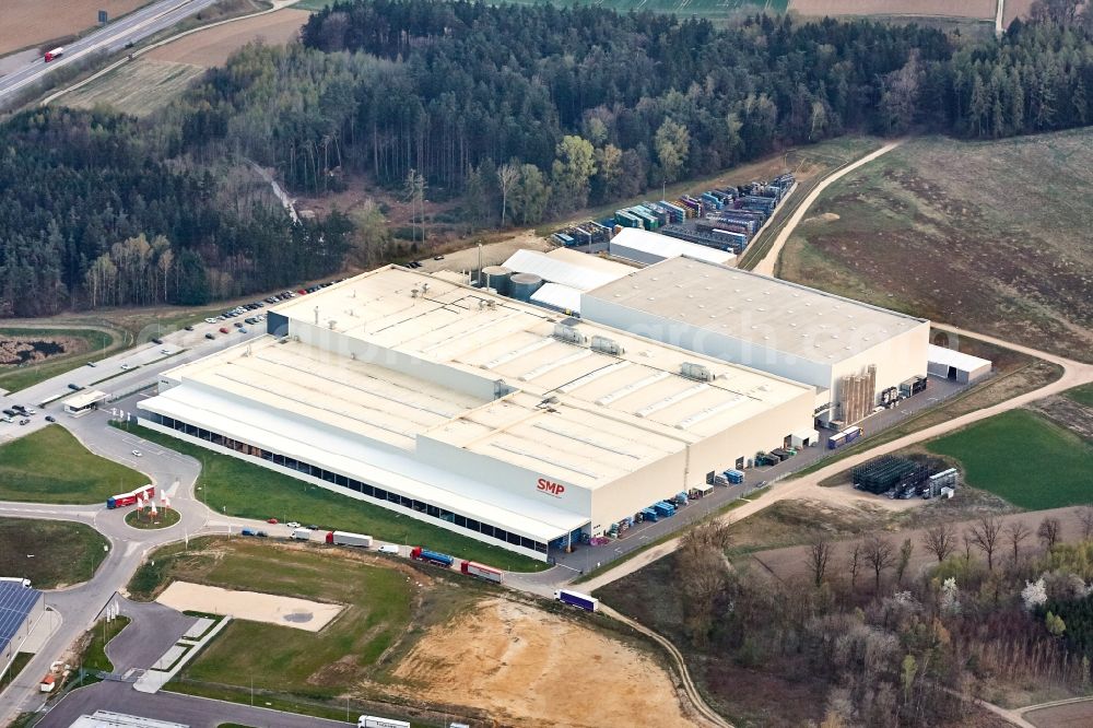 Aerial image Schierling - Buildings and production halls on the factory premises SMP Automotiv Exterieur GmbH in Schierling in the Ludwig-Erhard-Strasse 1 in the federal state of Bavaria, Germany