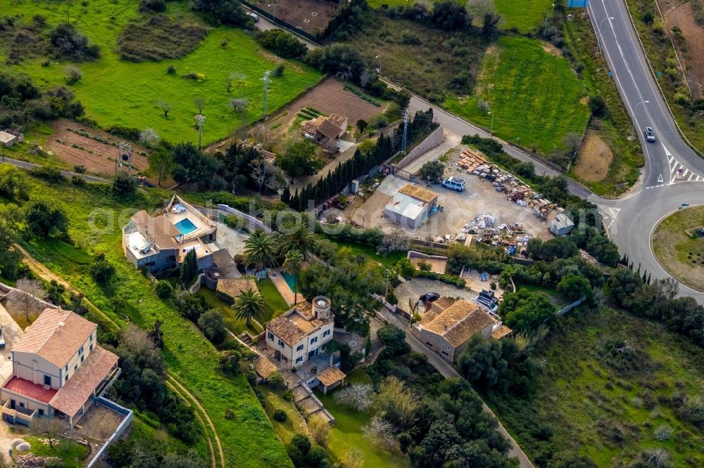 Capdepera from above - Building and production halls on the premises of Son Porro (Jose Massanet Sirer) on Carrer Major in Capdepera in Balearische Insel Mallorca, Spain