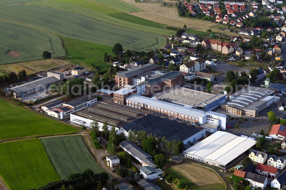 Fraureuth from above - Building and production halls on the premises of Spindel- and Lagerungstechnik in Fraureuth in the state Saxony, Germany