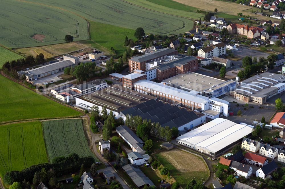 Fraureuth from the bird's eye view: Building and production halls on the premises of Spindel- and Lagerungstechnik in Fraureuth in the state Saxony, Germany