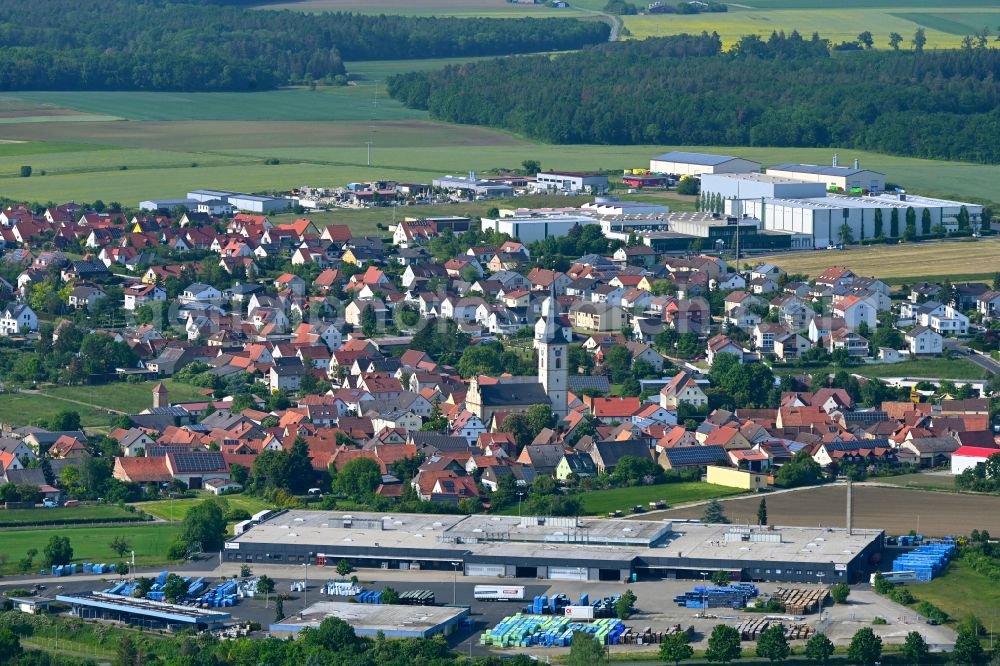 Grettstadt from the bird's eye view: Building and production halls on the premises of sprintBOX GmbH on street Gerolzhoefer Strasse in Grettstadt in the state Bavaria, Germany