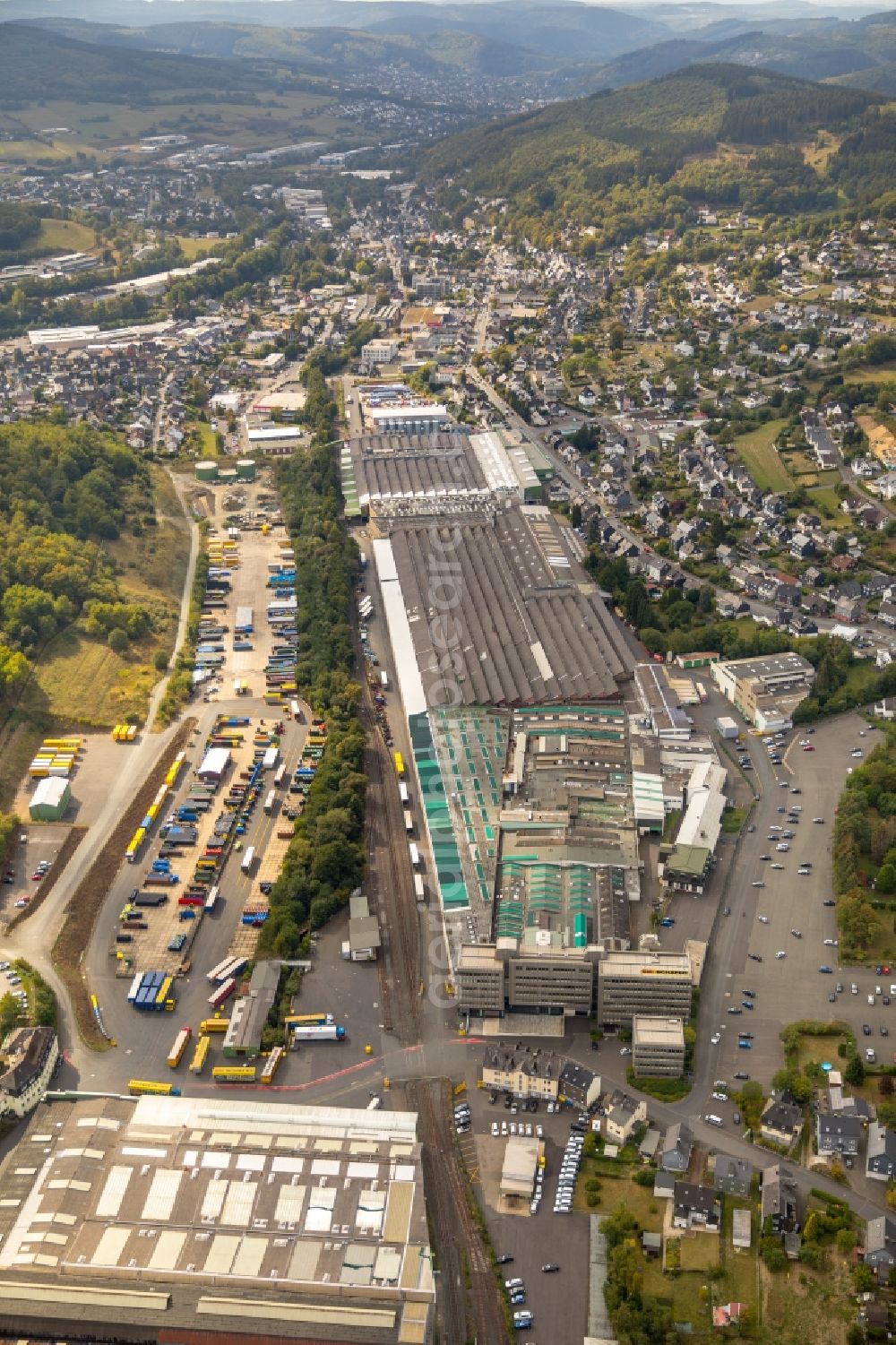 Salchendorf from above - Building and production halls on the premises of SSI SCHAeFER FRITZ SCHAeFER GMBH in Salchendorf in the state North Rhine-Westphalia, Germany