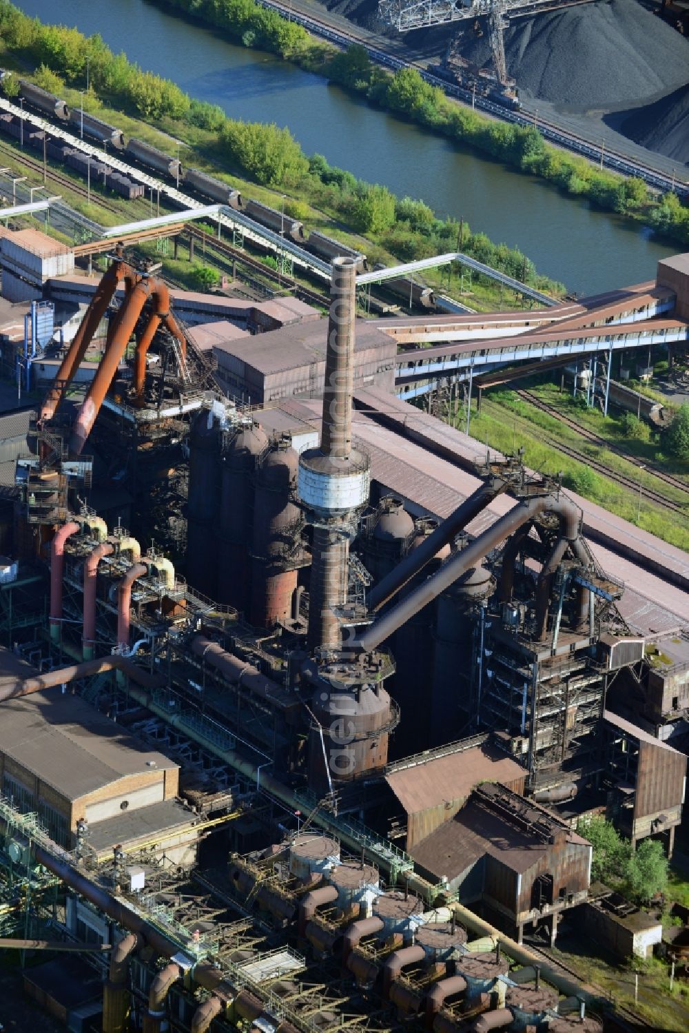 Eisenhüttenstadt from above - View at the work site of the steel plant in Eisenhüttenstadt in the federal state of Brandenburg. Here to see a blast furnace. The former EKO steel plant is operated by the ArcelorMittal Group which is headquartered in Luxembourg