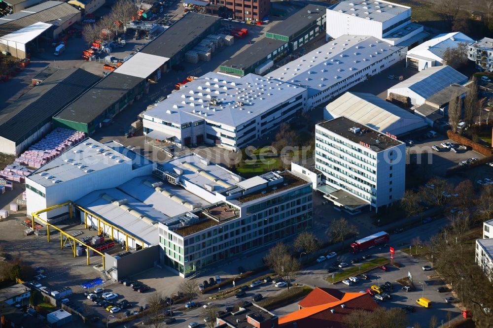 Hamburg from above - Building and production halls on the premises of STULZ GmbH on Holsteiner Chaussee in the district Schnelsen in Hamburg, Germany