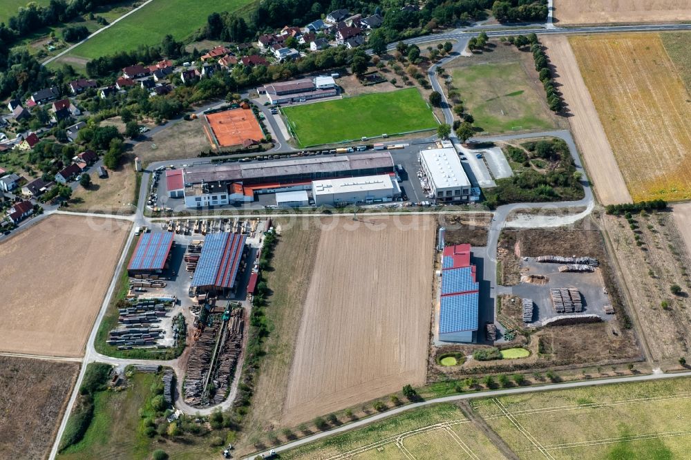 Aerial image Gössenheim - Building and production halls on the premises of Systec System Anlagetechnik GmbH & Co.KG Am Sportplatz in Goessenheim in the state Bavaria, Germany