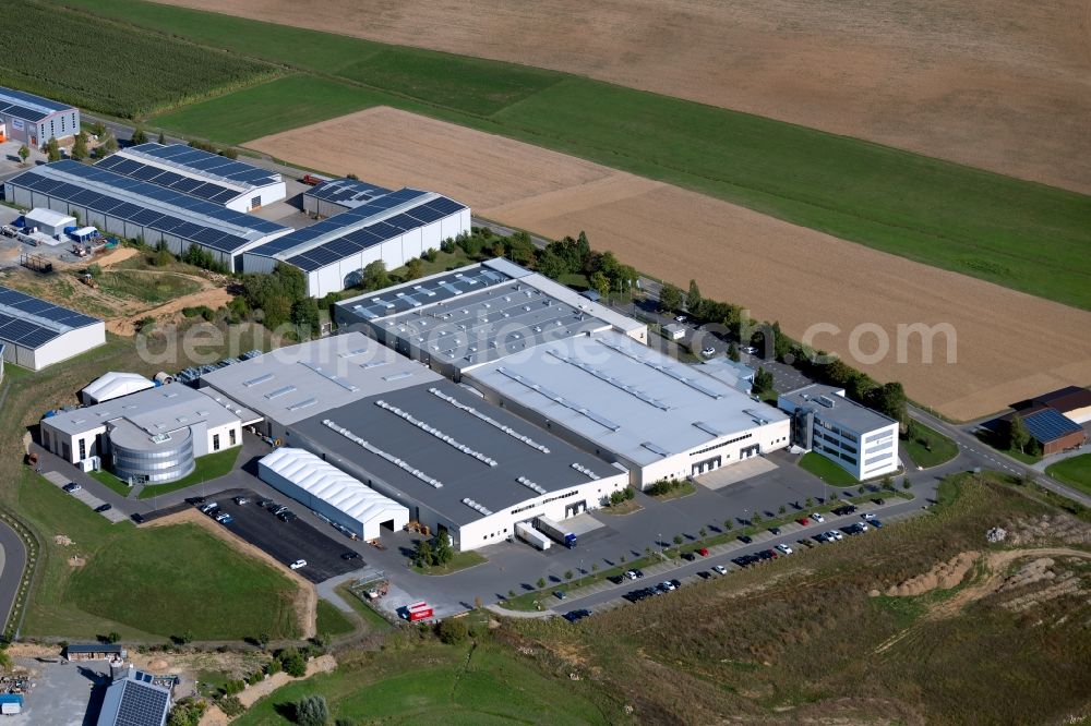 Boxberg from above - Building and production halls on the premises of Systemair GmbH in the Seehoefer Strasse in Boxberg in the state Baden-Wurttemberg, Germany