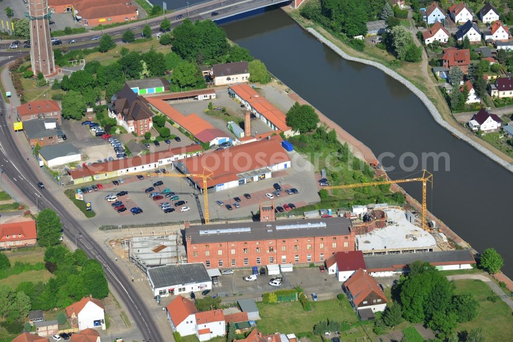 Aerial image Genthin - Building and production halls on the premises of TCS TuerControlSysteme AG in Genthin in the state Saxony-Anhalt