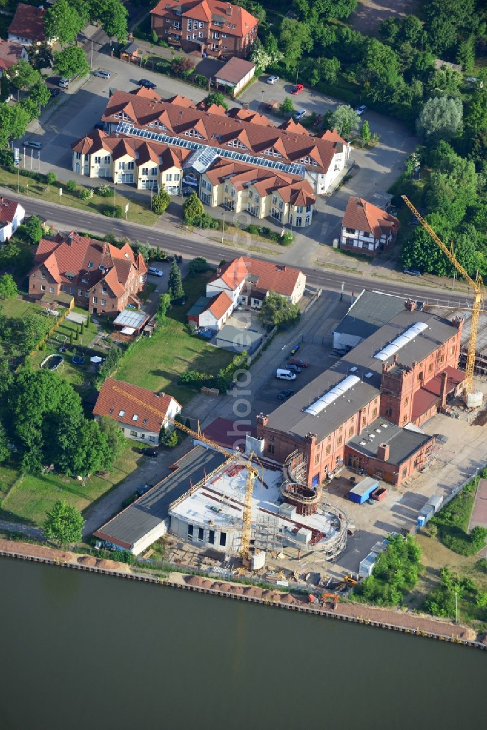 Aerial photograph Genthin - Building and production halls on the premises of TCS TuerControlSysteme AG in Genthin in the state Saxony-Anhalt