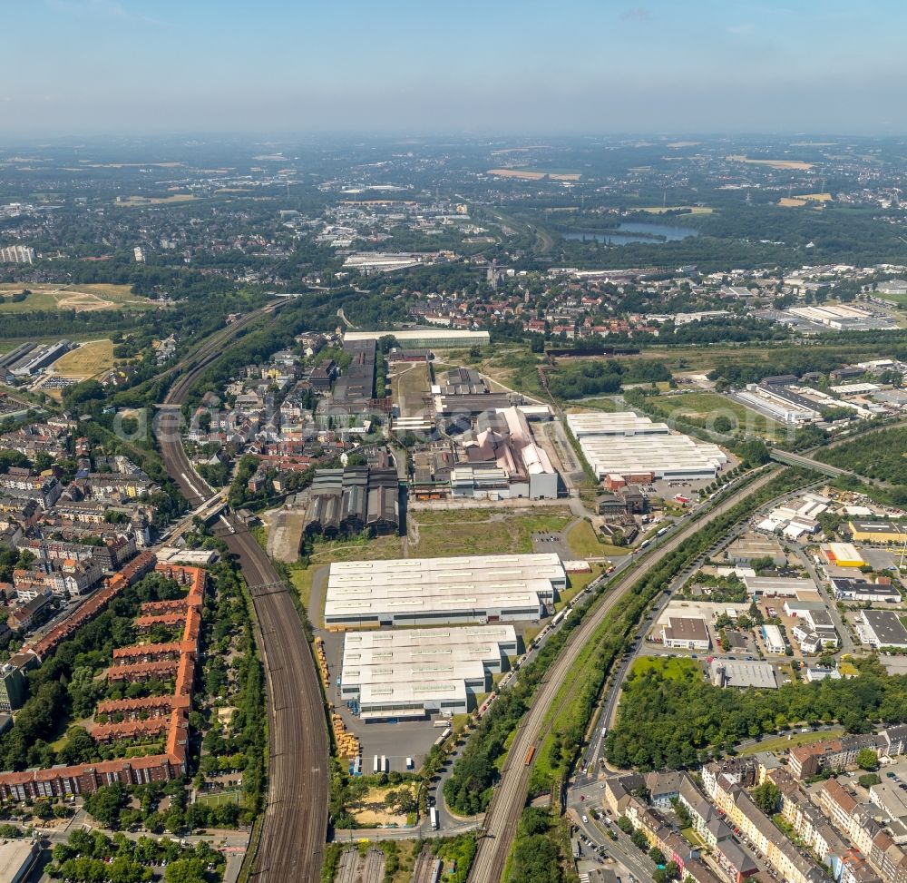 Aerial photograph Dortmund - Building and production halls on the premises thyssenkrupp Schulte GmbH, Zweigniederlassung Edelstahl-Service-Center in Dortmund in the state North Rhine-Westphalia, Germany