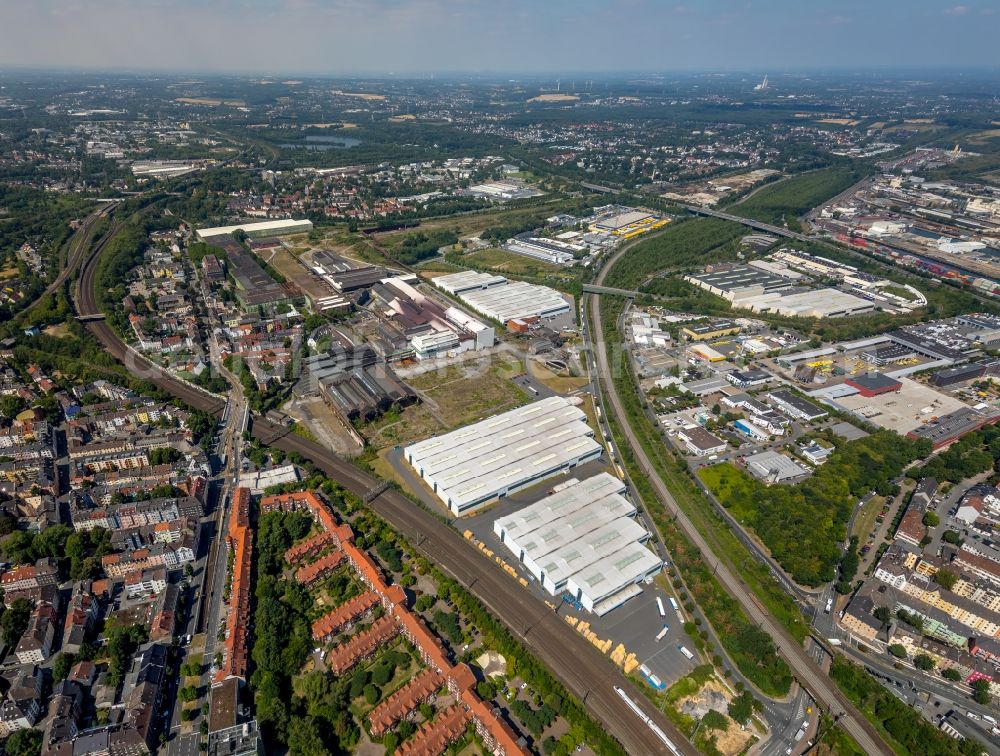 Dortmund from above - Building and production halls on the premises thyssenkrupp Schulte GmbH, Zweigniederlassung Edelstahl-Service-Center in Dortmund in the state North Rhine-Westphalia, Germany