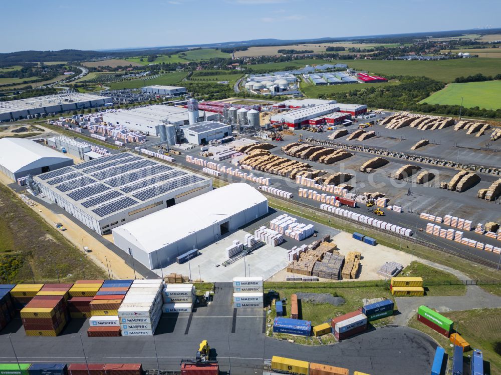 Aerial photograph Kodersdorf - Building and production halls on the premises of HS Timber Productions GmbH on street Industriestrasse in the district Kunnersdorf in Kodersdorf in the state Saxony, Germany