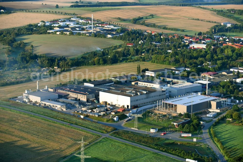 Harzgerode from the bird's eye view: Building and production halls on the premises of TRIMET Aluminium SE on Aluminiumallee in Harzgerode in the state Saxony-Anhalt, Germany