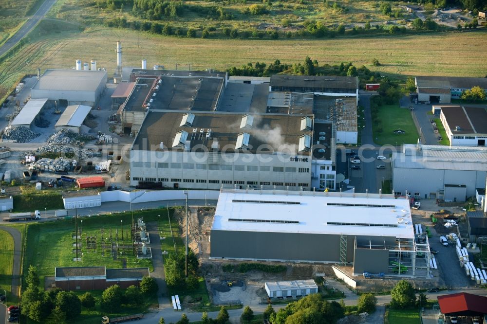 Harzgerode from above - Building and production halls on the premises of TRIMET Aluminium SE on Aluminiumallee in Harzgerode in the state Saxony-Anhalt, Germany