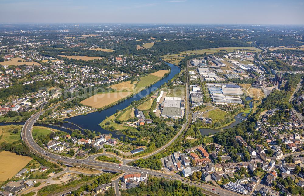 Aerial photograph Hattingen - Building and production halls on the premises of Turbon AG on Ruhrdeich in Hattingen in the state North Rhine-Westphalia, Germany