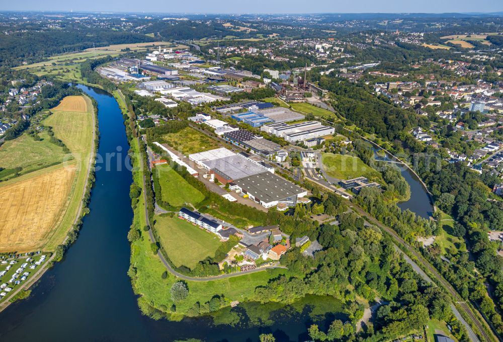 Aerial image Hattingen - Building and production halls on the premises of Turbon AG on Ruhrdeich in Hattingen in the state North Rhine-Westphalia, Germany