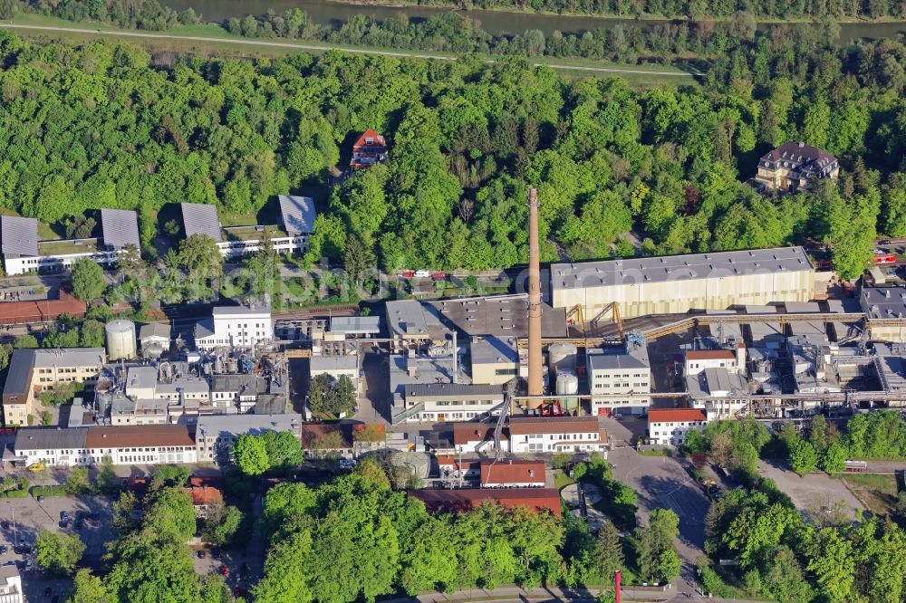 Aerial photograph Pullach im Isartal - Building and production halls on the premises of the chemical manufacturers United Initiators in Pullach im Isartal in the state Bavaria, Germany